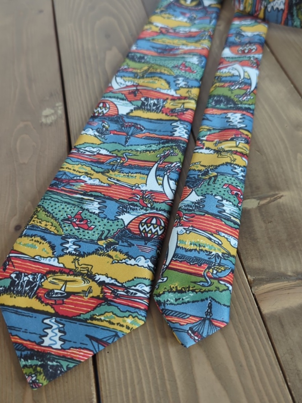 Vintage Aviation & Hot Air Balloon Novelty Tie - Retro 80s 90s Transportation Pr